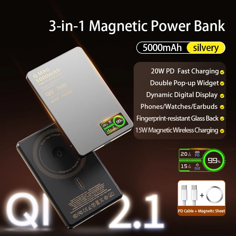 Magnetic Powerbank Wireless Fast Charing Spare Portable External Battery for iPhone 12-17 Pro Watch Airpods 5000/10000mAh